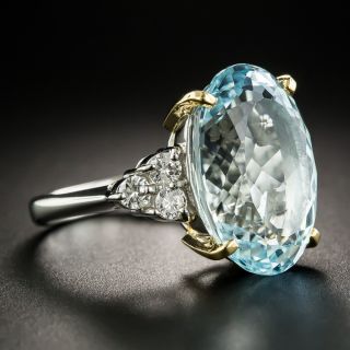 Aquamarine Platinum Diamond Cocktail Ring