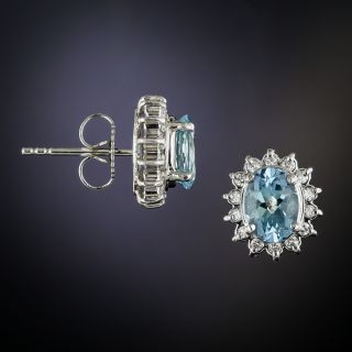  Aquamarine Platinum Diamond Halo Earrings
