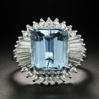 Aquamarine Platinum Diamond Ring - 1