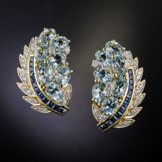 Aquamarine, Sapphire and Diamond Earrings - 1
