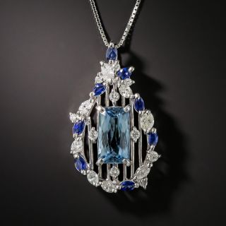 Aquamarine Sapphire Diamond Platinum Necklace - 1