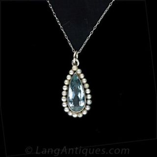 Aquamarine   Seed Pearl Pendant Main View