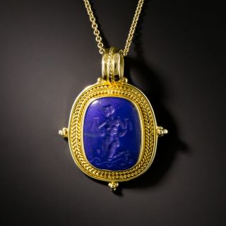 Archeological Revival Style18K Gold and Lapis Lazuli Carved Pendant - 2