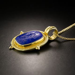 Archeological Revival Style 18K Gold and Lapis Lazuli Carved Pendant