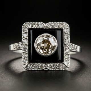 Art Deco 1.00 Carat Diamond Onyx Platinum Ring - 2
