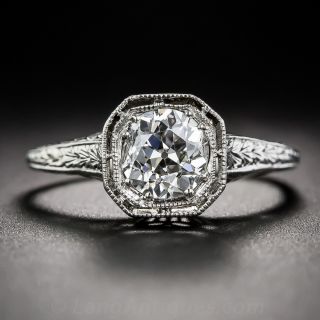 Art Deco 1.00 Carat Diamond Platinum Solitaire Engagement Ring - GIA F VS1 - 1