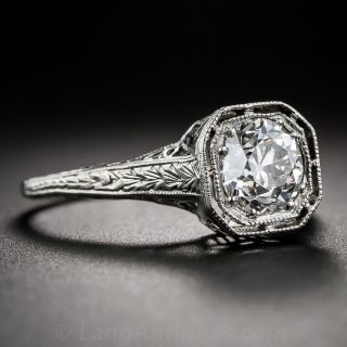 Art Deco 1.00 Carat Diamond Platinum Solitaire Engagement Ring - GIA F VS1