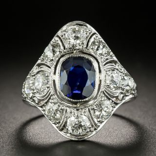 Art Deco 1.00 Carat No-Heat Sapphire and Diamond Dinner Ring - 2