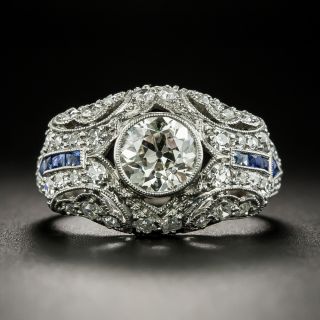 Art Deco 1.02 Carat Diamond and Calibre Sapphire Engagement Ring - 2