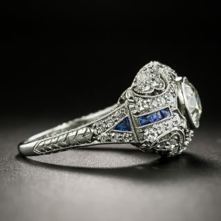 Art Deco 1.02 Carat Diamond and Synthetic Calibre Sapphire Engagement Ring
