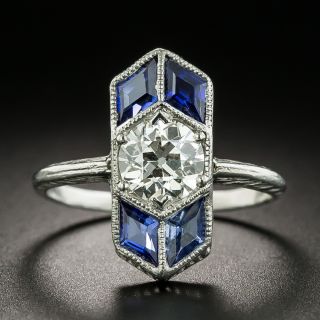 Art Deco 1.02 Carat Diamond and Sapphire Ring GIA J VS2 - 2