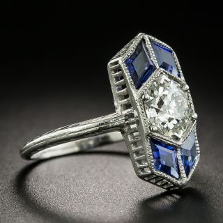 Art Deco 1.02 Carat Diamond and Sapphire Ring GIA J VS2