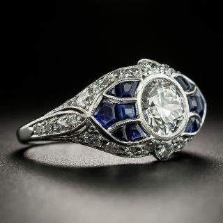Art Deco 1.04 Carat Diamond and Sapphire Engagement Ring - GIA F VVS1
