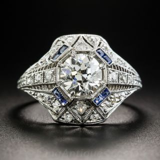Art Deco 1.05 Carat Diamond Engagement Ring with Sapphire Calibre