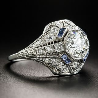 Art Deco 1.05 Carat Diamond Engagement Ring with Sapphire Calibre