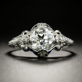 Art Deco 1.06 Carat Diamond and Sapphire* Engagement Ring - GIA G VS2 - 2