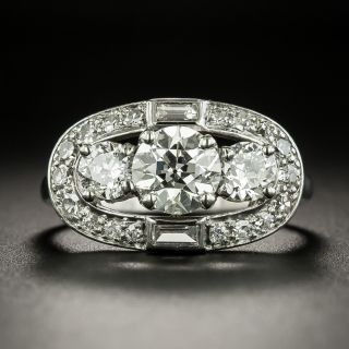 Art Deco 1.09 Carat Diamond Three-Stone Halo Ring - GIA J VS1 - 2