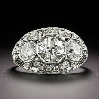 Art Deco 1.10 Carat Diamond Three-Stone Engraved Ring - GIA I VS2 - 11