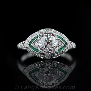 Art Deco Diamond and Emerald Engagement Ring 
Art Deco Jewelry 