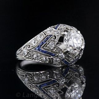 Art Deco 1.19 Carat Diamond and Sapphire Ring
