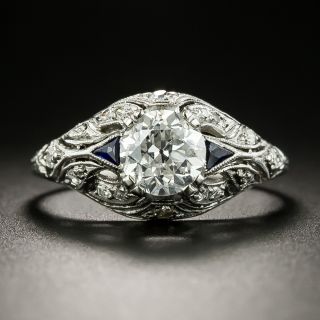Art Deco 1.19 Carat Diamond and Synthetic Sapphire Engagement Ring - GIA F I1 - 2