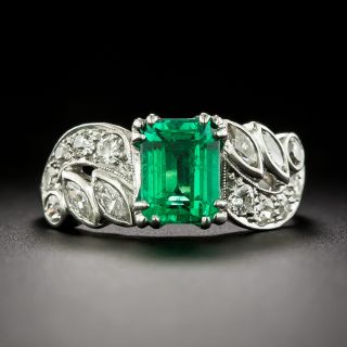 Art Deco 1.20 Carat Colombian Emerald and Diamond Ring - GIA F1 - 2