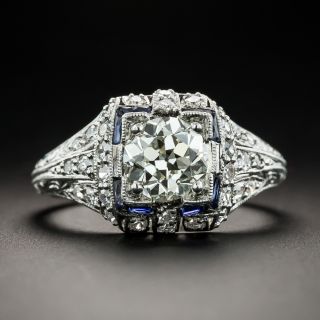 Art Deco 1.20 Carat Diamond and Sapphire Engagement Ring - GIA M VS1 - 2