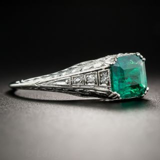 Art Deco 1.22 Carat Emerald and Diamond Ring