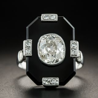 Art Deco 1.25 Carat Antique Oval Diamond and Onyx Ring - 2