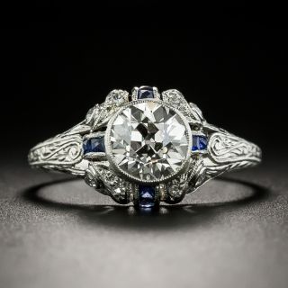 Art Deco 1.26 Carat Diamond and Calibre Sapphire Engagement Ring - 3