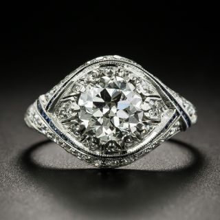 Art Deco 1.30 Carat Diamond and Sapphire Engagement Ring - GIA H VS1 - 2