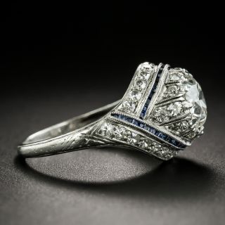 Art Deco 1.30 Carat Diamond and Sapphire Engagement Ring - GIA H VS1