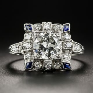 Art Deco 1.30 Carat Diamond and Sapphire* Engagement Ring - GIA J SI2 - 5