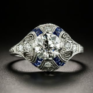 Art Deco 1.31 Carat Diamond and Sappphire Ring - GIA K VS1 - 3