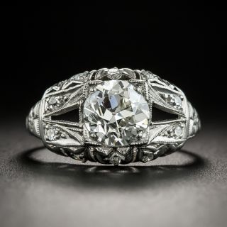 Art Deco 1.33 Carat Diamond and Onyx Engagement Ring - GIA J VS2 - 1