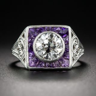 Art Deco 1.35 Carat Diamond and Calibre Amethyst Ring - 6