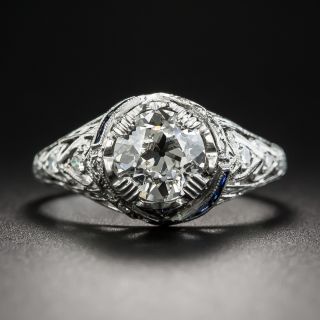 Art Deco 1.39 Carat Diamond and Sapphire Engagement Ring GIA K SI2 - 2