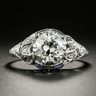 Art Deco 1.42 Carat Diamond and Synthetic Sapphire Engagement Ring - GIA K SI1 - 2