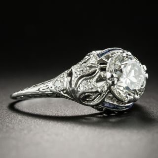 Art Deco 1.42 Carat Diamond and Synthetic Sapphire Engagement Ring - GIA K SI1