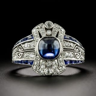 Art Deco 1.45-Carat No-Heat Cabochon Sapphire and Diamond Ring - GIA - 2