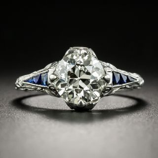Art Deco 1.48 Carat Diamond and Sapphire Engagement Ring by Orange Blossom, Traube - 2