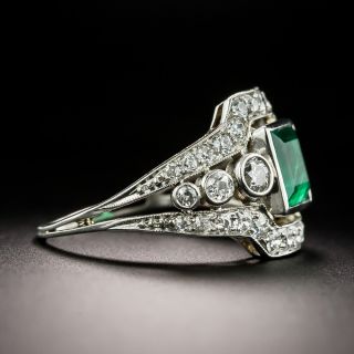 Art Deco 1.50 Carat Emerald and Diamond Ring - GIA F1