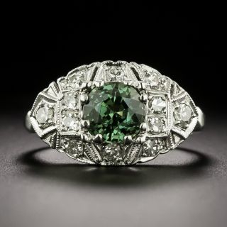Art Deco 1.51 Carat Teal Green Sapphire and Diamond Ring - 2