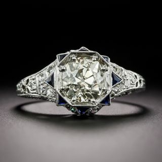 Art Deco 1.52 Carat Diamond and Sapphire* Ring - GIA - 2