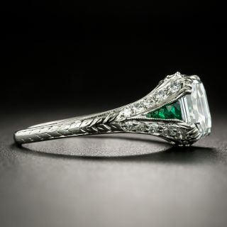 Art Deco 1.53 Carat Emerald-Cut Diamond and Emerald Ring - GIA G VVS2