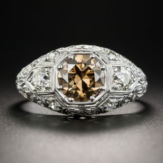 Art Deco 1.53 Carat Natural Fancy Dark Orangy Brown Diamond Ring - GIA - 1