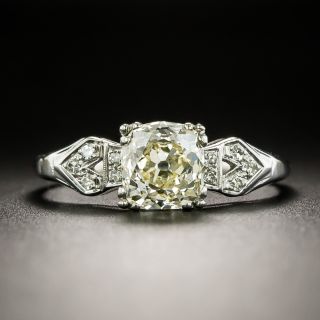Art Deco 1.56 Carat Antique Cushion-Cut Diamond Ring - GIA Fancy Light Brownish Greenish Yellow, SI1 - 2