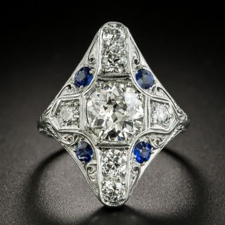 Art Deco 1.57 Carat Diamond and Sapphire* Dinner Ring - GIA K SI1 - 1