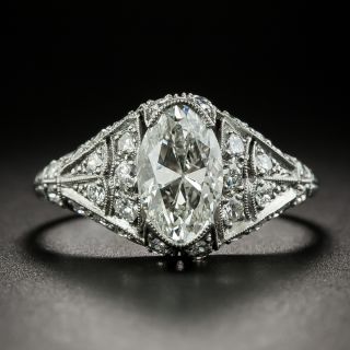 Art Deco 1.57 Carat Moval Diamond Engagement Ring - GIA G VS1 - 2