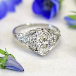 Art Deco 1.57 Carat Moval Diamond Engagement Ring - GIA G VS1